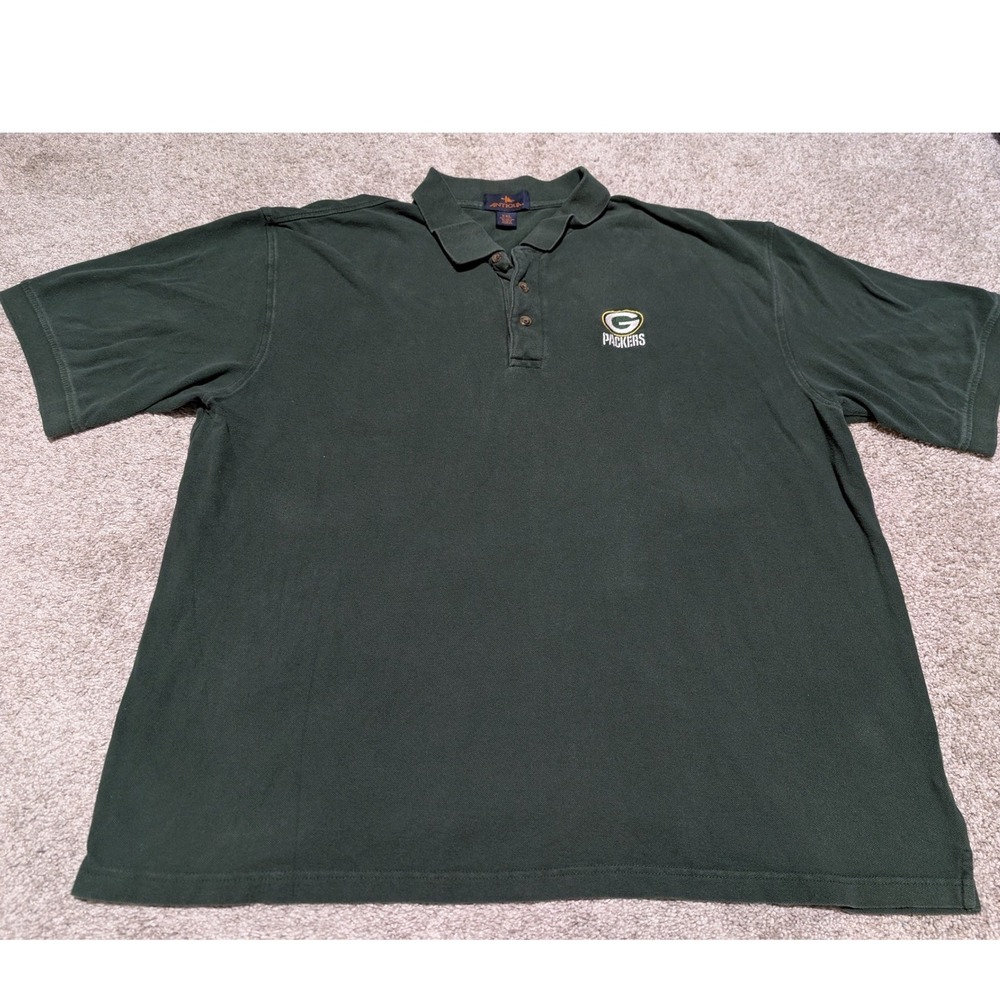 Antigua Polo Shirt Mens XXL Green Bay Packers Short Sleeve Pique Cotton NFL